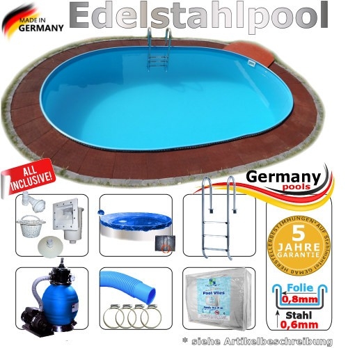Edelstahl Pool 4,9 x 3,0 x 1,25 m oval Komplettset